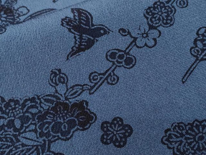 平和屋着物■上質な小紋　型染め　藍　花鳥文　正絹　逸品　CABK4170ev