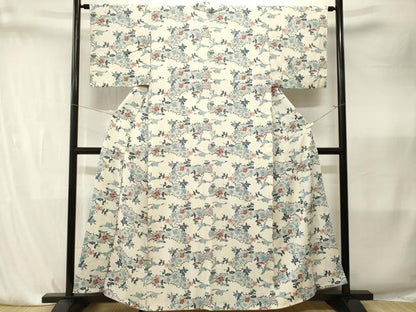 平和屋着物■上質な小紋　型染め　飛鶴梅松文　正絹　逸品　CABK4172ev