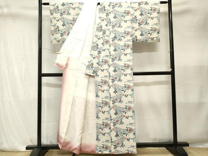 平和屋着物■上質な小紋　型染め　飛鶴梅松文　正絹　逸品　CABK4172ev