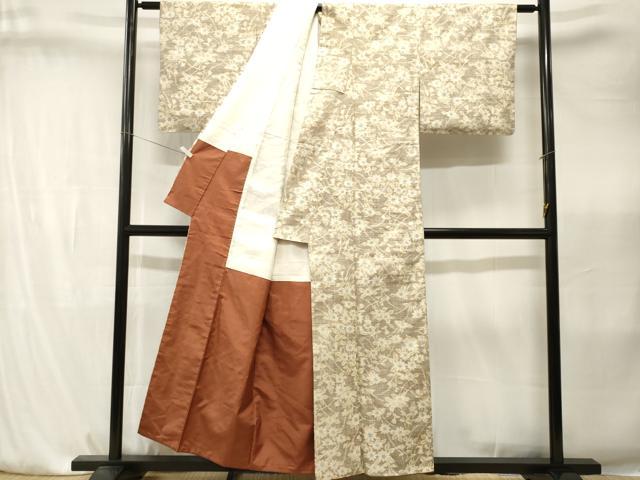 平和屋着物■上質な紬　枝花文　正絹　逸品　CABK4173ev