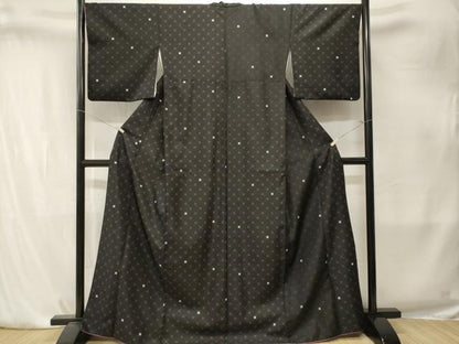 平和屋着物■小紋　菱文　黒地　洗える着物　CABK4181ev