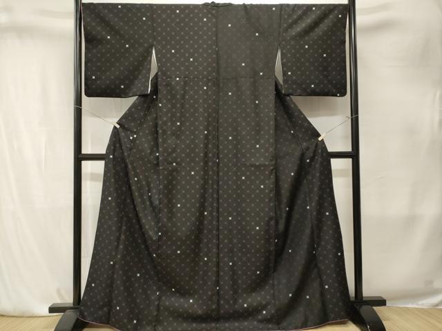 平和屋着物■小紋　菱文　黒地　洗える着物　CABK4181ev