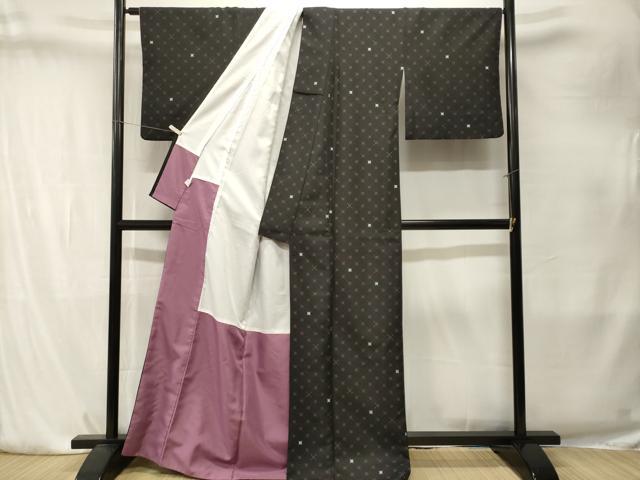 平和屋着物■小紋　菱文　黒地　洗える着物　CABK4181ev