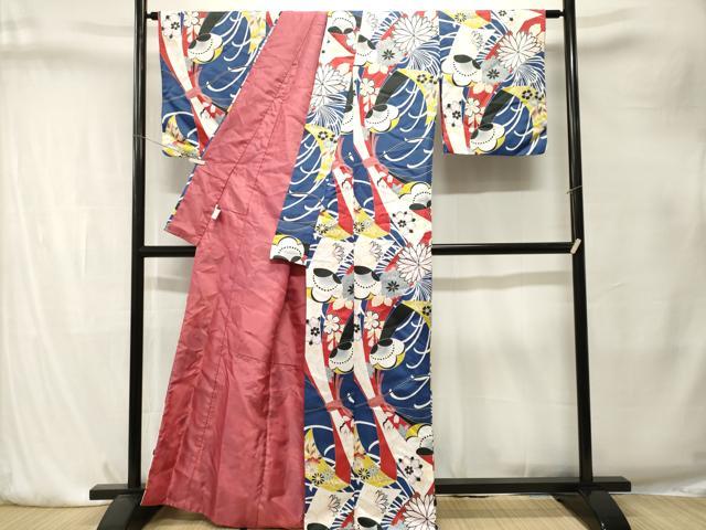 平和屋着物■小紋　束ね熨斗草花文　洗える着物　CABK4185ev