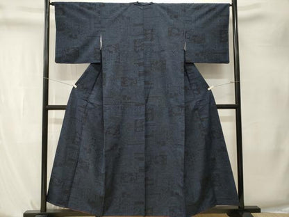 平和屋着物■上質な紬　幾何学文様　花唐草文　正絹　逸品　CABK4191ev