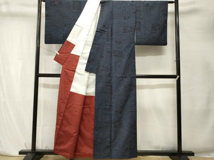 平和屋着物■上質な紬　幾何学文様　花唐草文　正絹　逸品　CABK4191ev