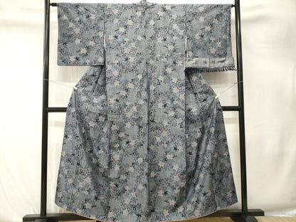平和屋着物■真綿結城紬　草花文　反端付き　正絹　逸品　CABK4193ev