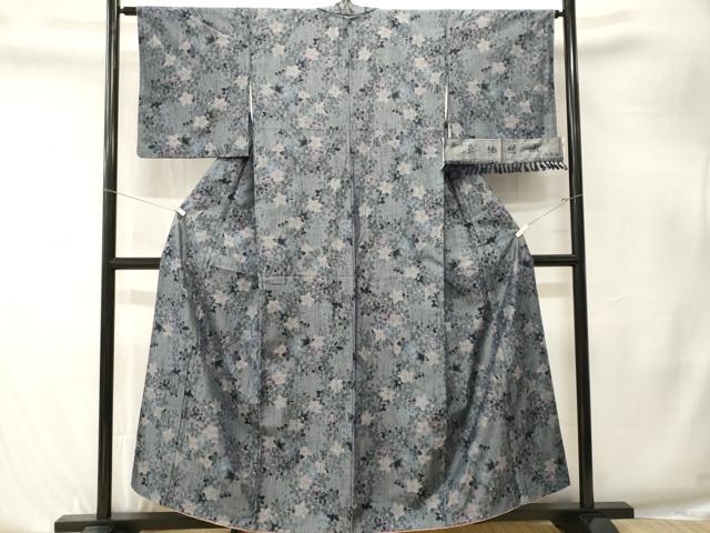 平和屋着物■真綿結城紬　草花文　反端付き　正絹　逸品　CABK4193ev
