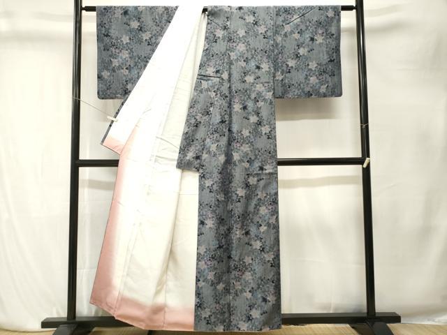 平和屋着物■真綿結城紬　草花文　反端付き　正絹　逸品　CABK4193ev