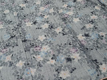 平和屋着物■真綿結城紬　草花文　反端付き　正絹　逸品　CABK4193ev