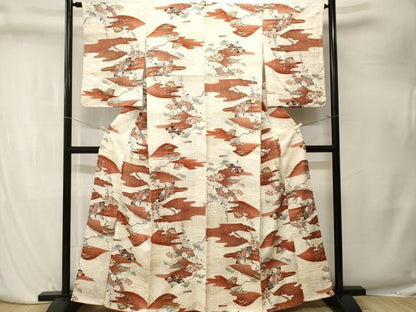平和屋着物■上質な小紋　枝松扇面花文　金銀彩　正絹　逸品　CABK4196ev