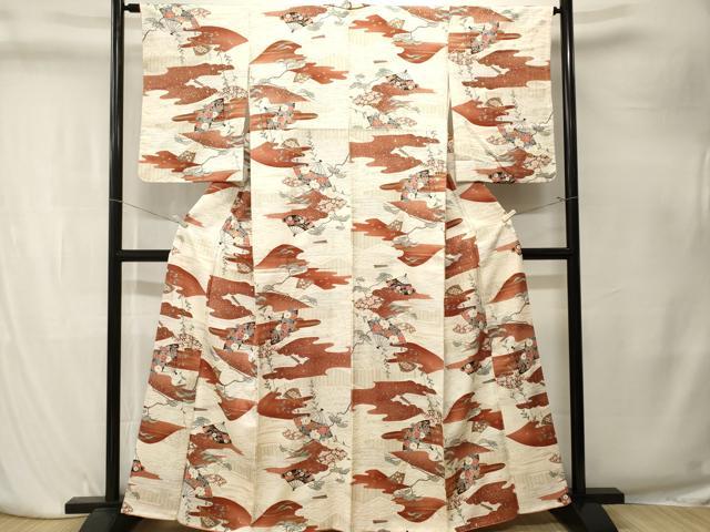 平和屋着物■上質な小紋　枝松扇面花文　金銀彩　正絹　逸品　CABK4196ev