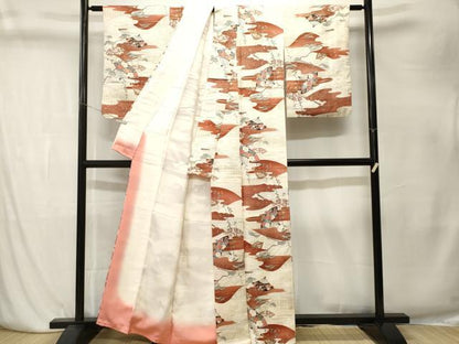 平和屋着物■上質な小紋　枝松扇面花文　金銀彩　正絹　逸品　CABK4196ev