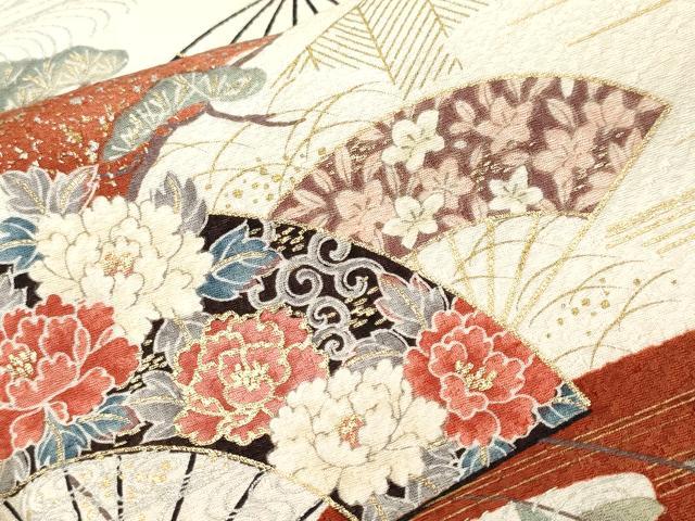 平和屋着物■上質な小紋　枝松扇面花文　金銀彩　正絹　逸品　CABK4196ev