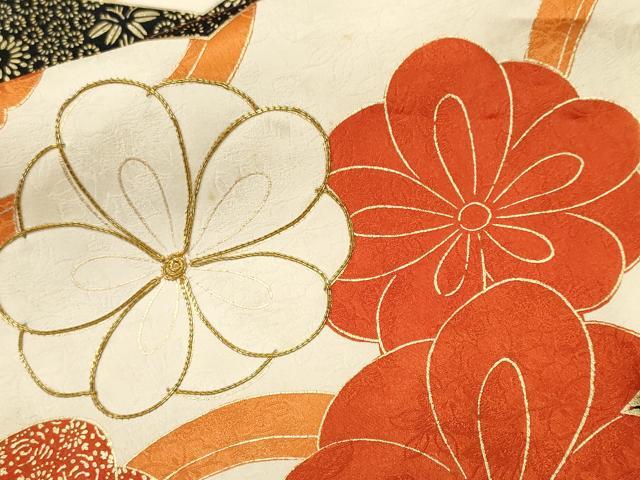 平和屋着物■豪華振袖　駒刺繍　花唐草文　金彩　正絹　逸品　CABK4198ev