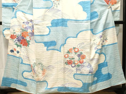 平和屋着物■豪華振袖　駒刺繍　絞り　流水草花文　銀彩　正絹　逸品　CABK4208ev