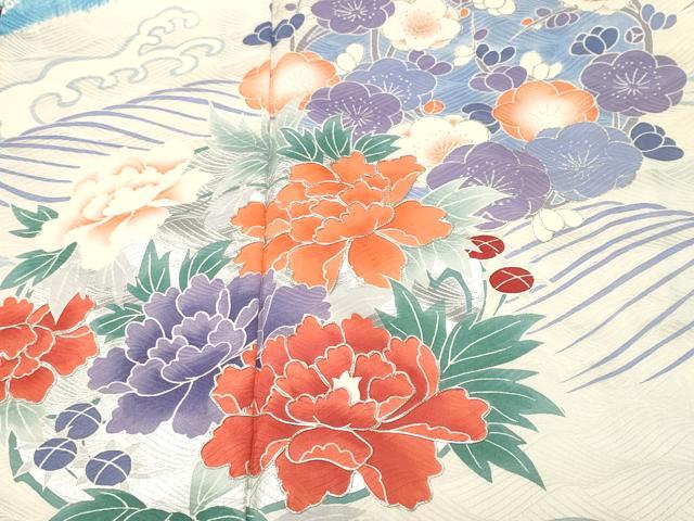平和屋着物■豪華振袖　駒刺繍　絞り　流水草花文　銀彩　正絹　逸品　CABK4208ev