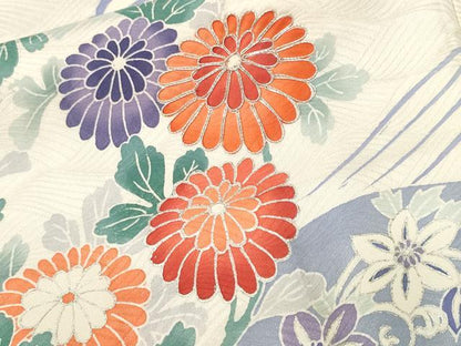 平和屋着物■豪華振袖　駒刺繍　絞り　流水草花文　銀彩　正絹　逸品　CABK4208ev