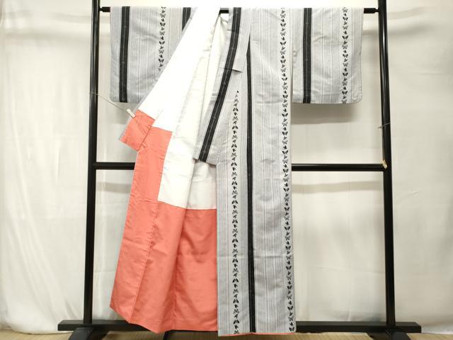 平和屋着物■小紋　竹縞　舞蝶間道　洗える着物　CABK4215ev