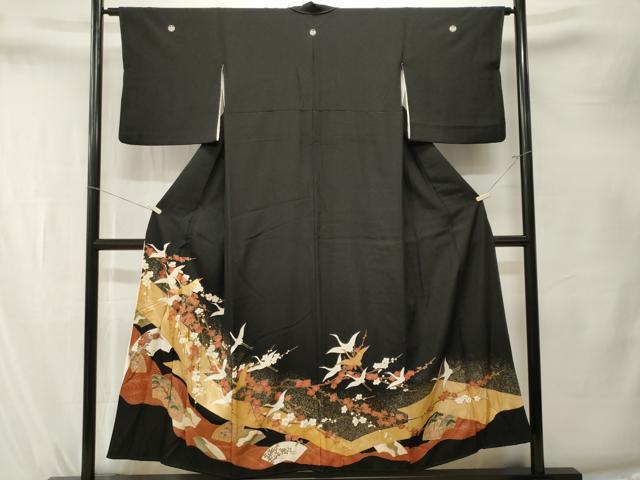 平和屋着物■豪華黒留袖　地紙飛鶴枝梅文　金彩　正絹　逸品　CABK4219ev