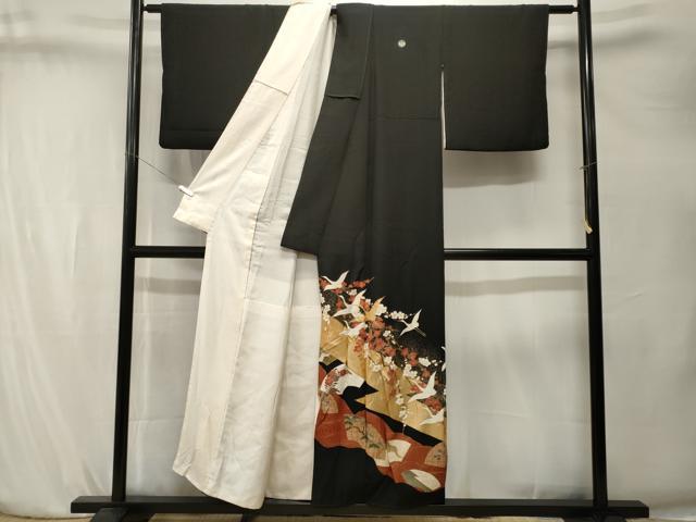 平和屋着物■豪華黒留袖　地紙飛鶴枝梅文　金彩　正絹　逸品　CABK4219ev