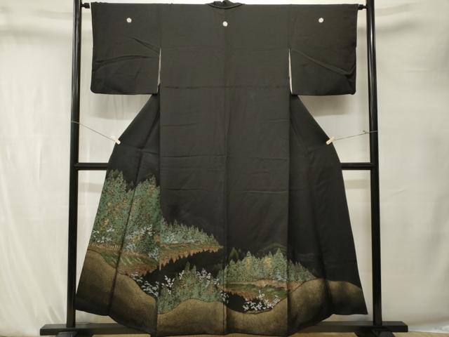 平和屋着物■豪華黒留袖　寿光織　樹林花文　金糸　正絹　逸品　CABK4228ev