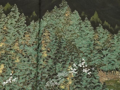 平和屋着物■豪華黒留袖　寿光織　樹林花文　金糸　正絹　逸品　CABK4228ev
