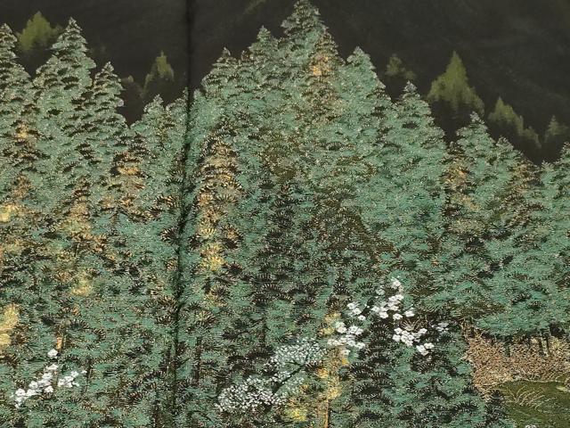 平和屋着物■豪華黒留袖　寿光織　樹林花文　金糸　正絹　逸品　CABK4228ev