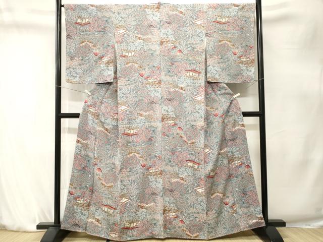 平和屋着物■上質な小紋　御所解文　金彩　鬼しぼ縮緬　正絹　逸品　CABK4230ev