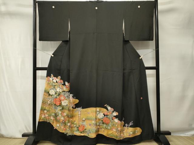 平和屋着物■豪華黒留袖　作家物　籬草花文　金彩　正絹　逸品　CABK4239ev