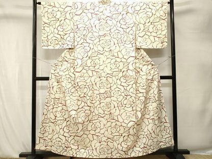 平和屋着物■小紋　型染め　薔薇　洗える着物　CABK4252ev