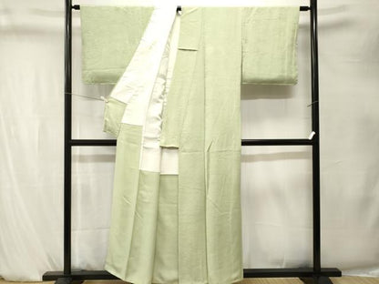 平和屋着物■上質な色無地　溢れ松葉地紋　若芽色　正絹　逸品　CABK4256ev