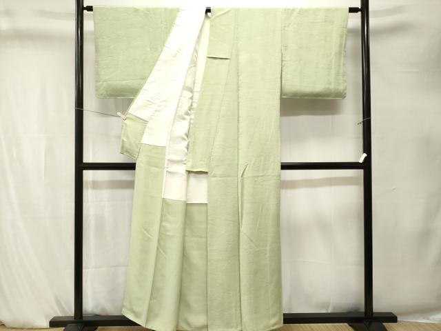 平和屋着物■上質な色無地　溢れ松葉地紋　若芽色　正絹　逸品　CABK4256ev
