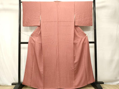 平和屋着物■上質な色無地　霞地紋　洗朱色　正絹　逸品　CABK4257ev