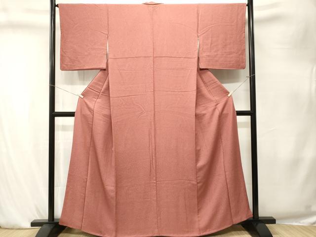 平和屋着物■上質な色無地　霞地紋　洗朱色　正絹　逸品　CABK4257ev