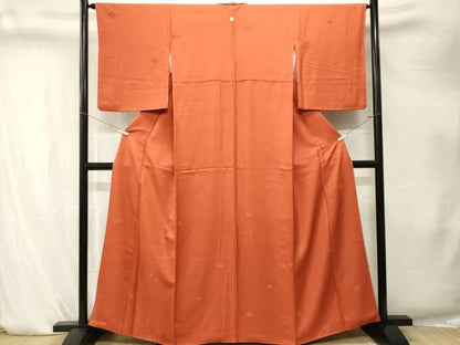 平和屋着物■上質な色無地　花菱地紋　朱色　正絹　逸品　CABK4258ev