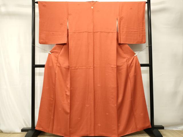 平和屋着物■上質な色無地　花菱地紋　朱色　正絹　逸品　CABK4258ev
