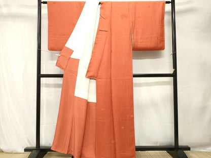 平和屋着物■上質な色無地　花菱地紋　朱色　正絹　逸品　CABK4258ev