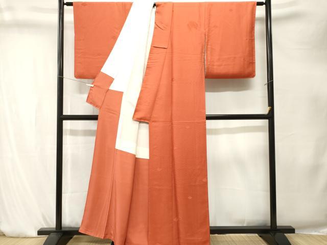 平和屋着物■上質な色無地　花菱地紋　朱色　正絹　逸品　CABK4258ev