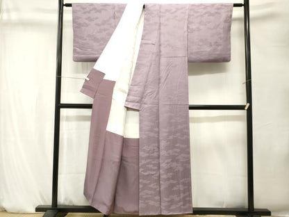 平和屋着物■上質な色無地　雲取り吉祥地紋　藤色　正絹　逸品　CABK4260ev