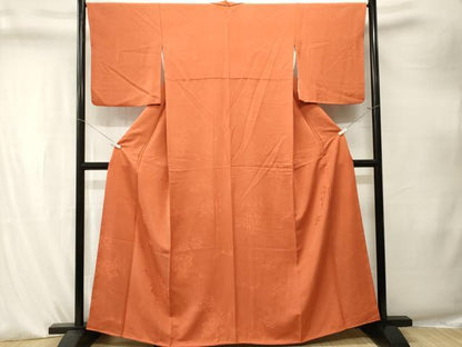 平和屋着物■上質な色無地　薔薇地紋　人参色　正絹　逸品　CABK4264ev