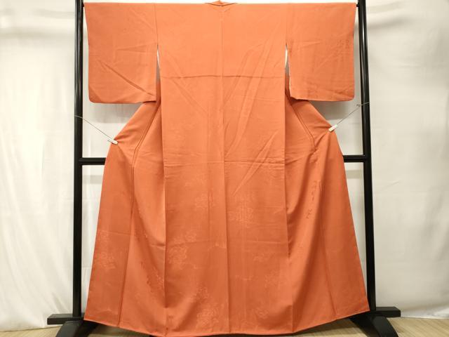 平和屋着物■上質な色無地　薔薇地紋　人参色　正絹　逸品　CABK4264ev