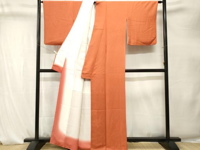 平和屋着物■上質な色無地　薔薇地紋　人参色　正絹　逸品　CABK4264ev