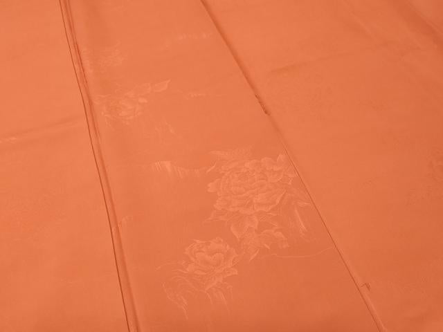平和屋着物■上質な色無地　薔薇地紋　人参色　正絹　逸品　CABK4264ev