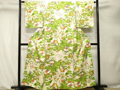 平和屋着物■上質な小紋　破れ色紙草花文　金彩　正絹　逸品　CABK4266ev