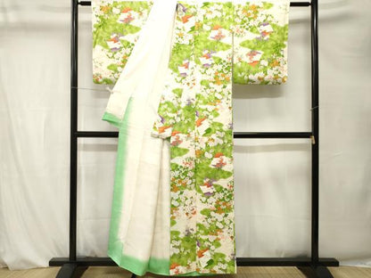 平和屋着物■上質な小紋　破れ色紙草花文　金彩　正絹　逸品　CABK4266ev