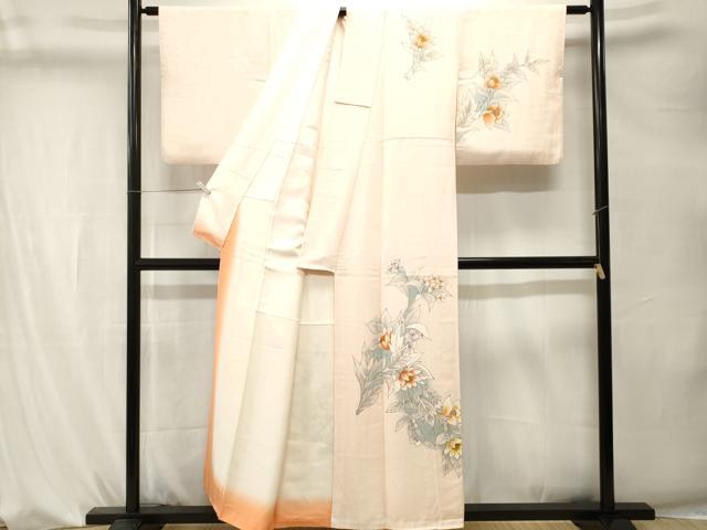 平和屋着物■訪問着　手描き　草花文　暈し染め　正絹　逸品　CABK4269ev