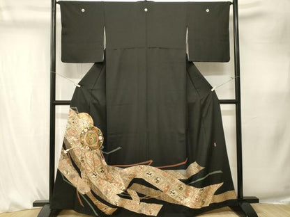 平和屋着物■豪華黒留袖　駒刺繍　萬寿染　鏡裏鳳凰吉祥花文　金彩　正絹　逸品　CABK4271ev