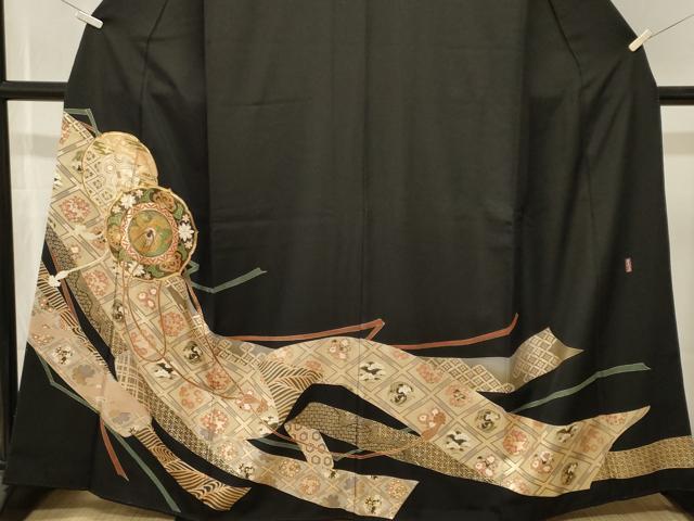 平和屋着物■豪華黒留袖　駒刺繍　萬寿染　鏡裏鳳凰吉祥花文　金彩　正絹　逸品　CABK4271ev