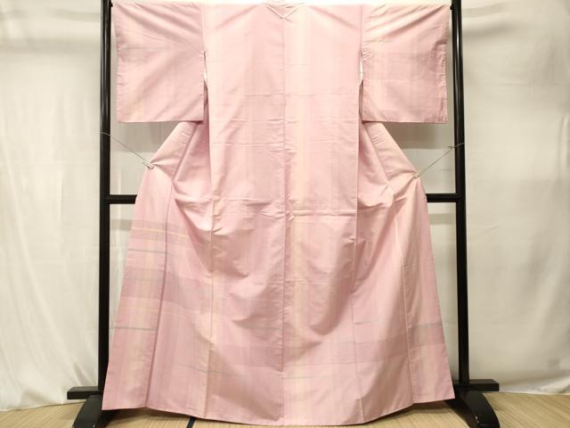 平和屋着物■訪問着　紬地　格子柄　金糸　正絹　逸品　CABK4273ev